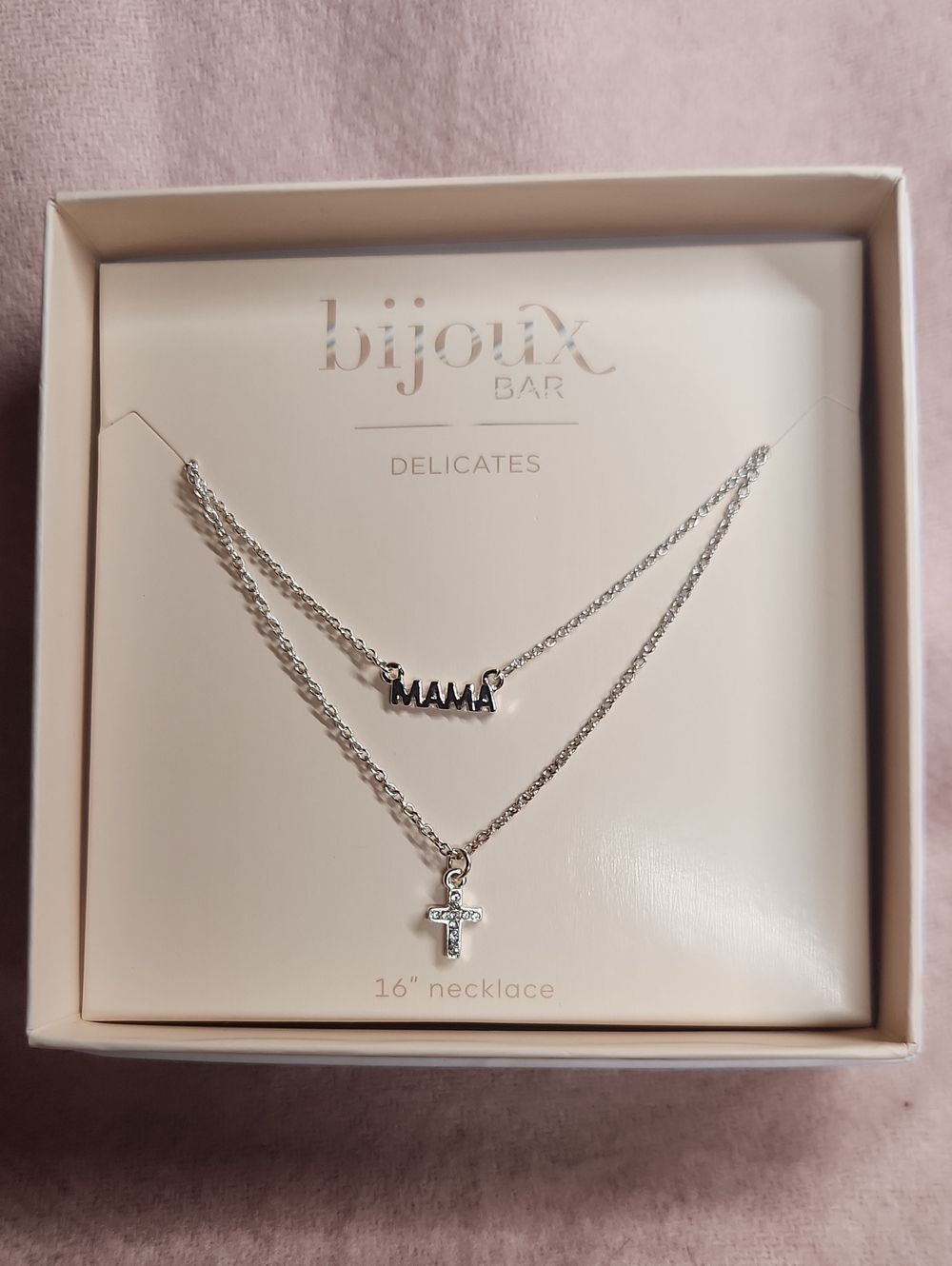 Bijoux Bar Silver 'MAMA' Layered Necklace with Cross Pendant